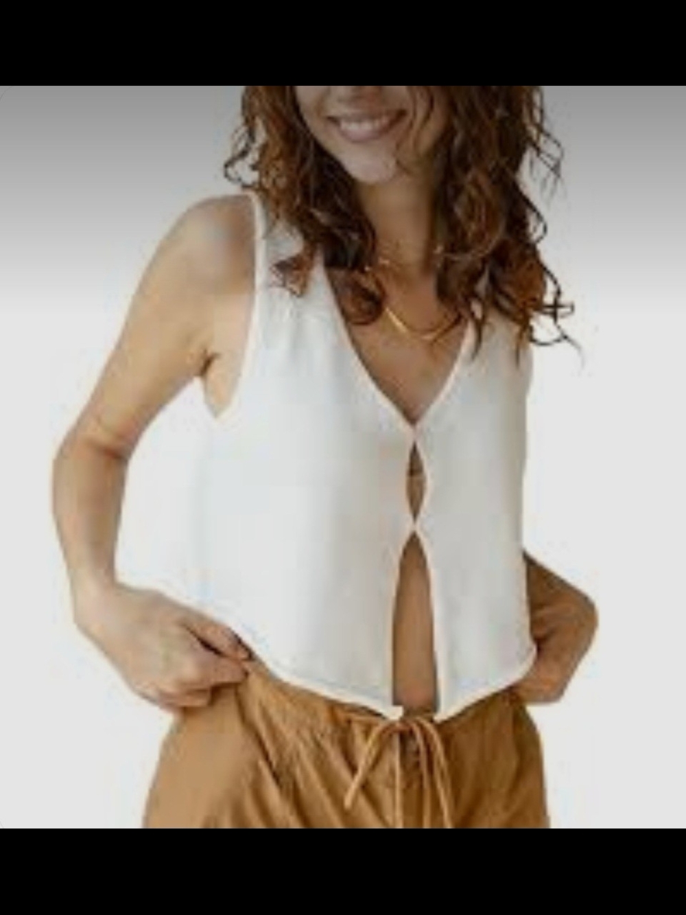 Cream Sleeveless Button-Detail V-Neck Camisole